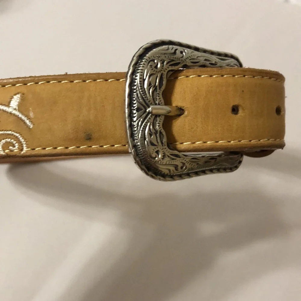 Sunflower Embroidered Leather Belt with Large Silver Western Buckle